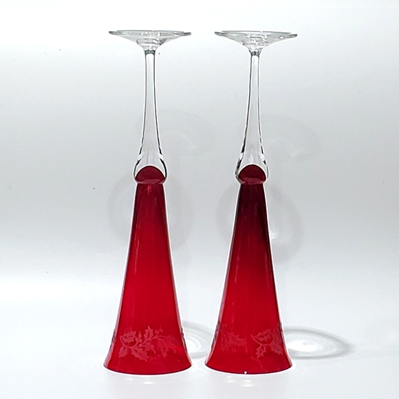 (2) Lenox 11" Holiday Gems Ruby Fluted Glasses - Picture 9 of 13